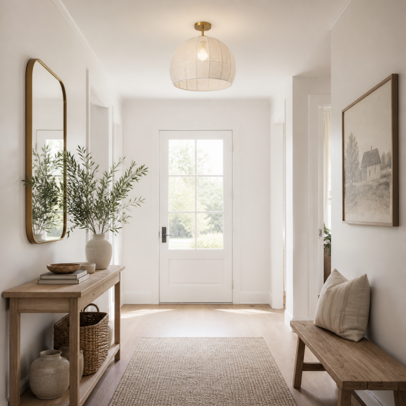 Dronor Ivory Woven Rope Globe Semi Flush Mount Light