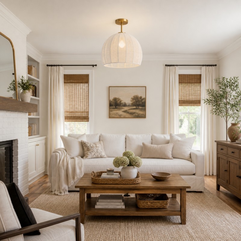 Dronor Ivory Woven Rope Globe Semi Flush Mount Light