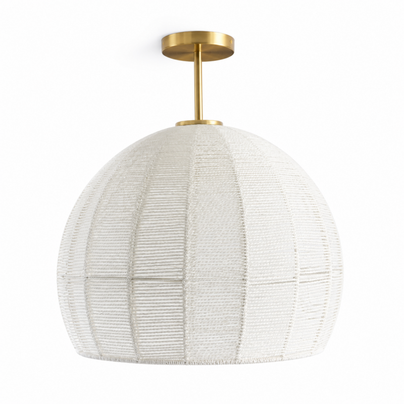 Dronor Ivory Woven Rope Globe Semi Flush Mount Light