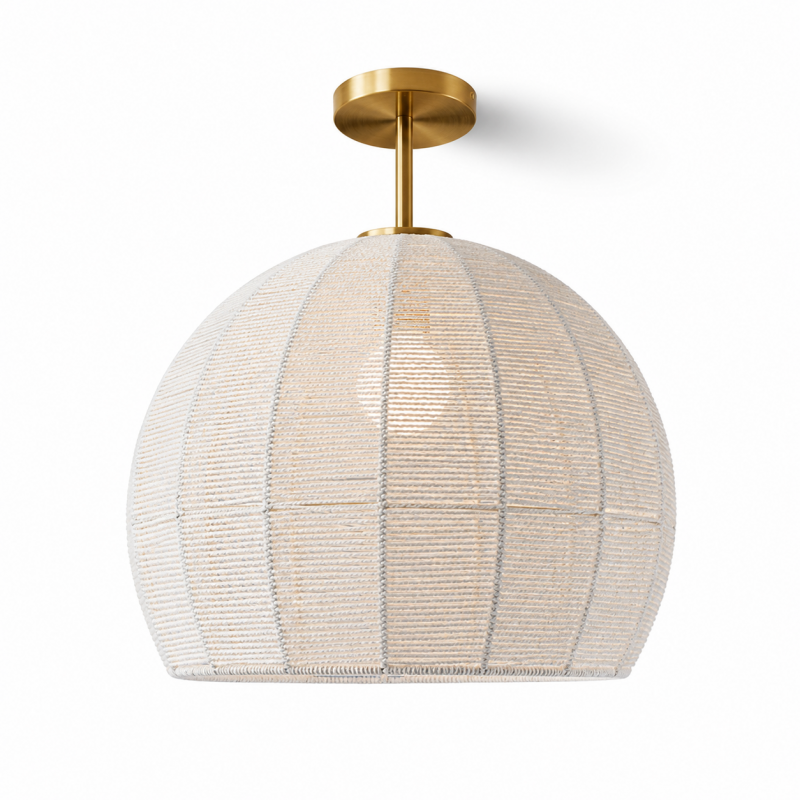 Dronor Ivory Woven Rope Globe Semi Flush Mount Light