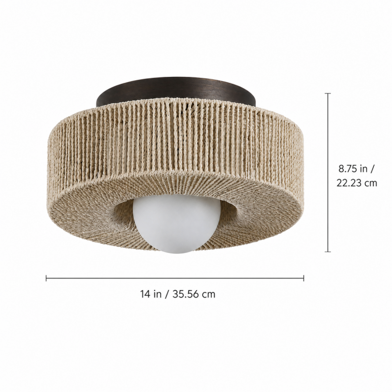 Lavan Rustic Hemp Rope Round Flush Mount Ceiling Light