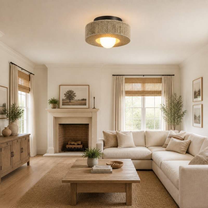 Lavan Rustic Hemp Rope Round Flush Mount Ceiling Light
