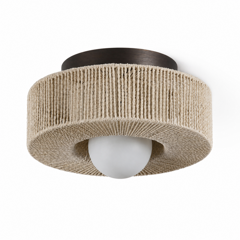 Lavan Rustic Hemp Rope Round Flush Mount Ceiling Light