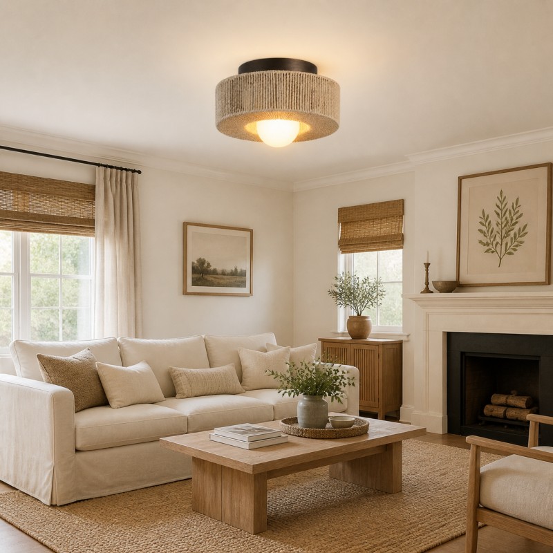 Lavan Rustic Hemp Rope Round Flush Mount Ceiling Light