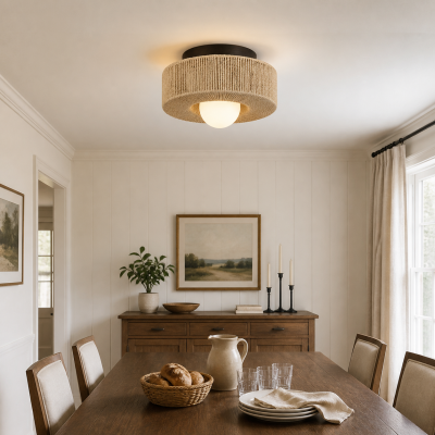 Lavan Rustic Hemp Rope Round Flush Mount Ceiling Light