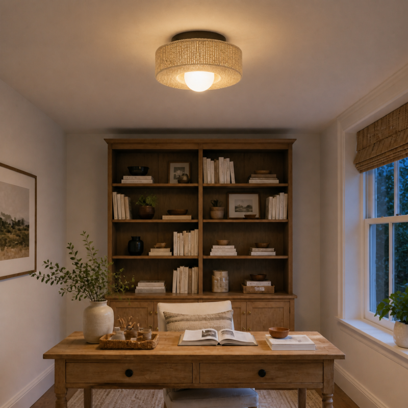Lavan Rustic Hemp Rope Round Flush Mount Ceiling Light
