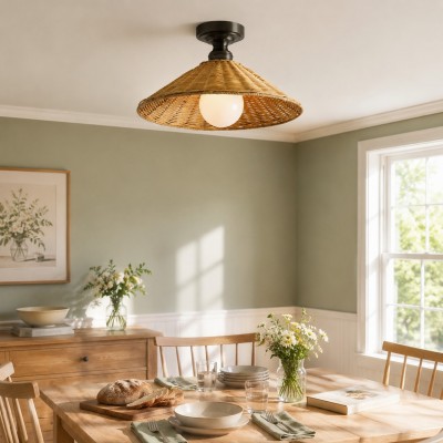 Blisaa Farmhouse Conical Rattan Ceiling Light
