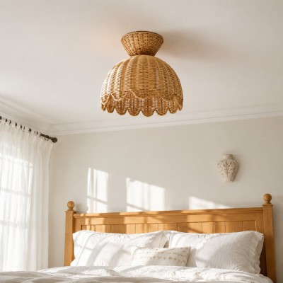 Robin Boho Style Woven Rattan Flower Ceiling Light