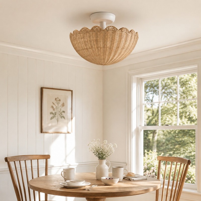 Andrew Natural Flower Rattan Flush Mount Ceiling Light