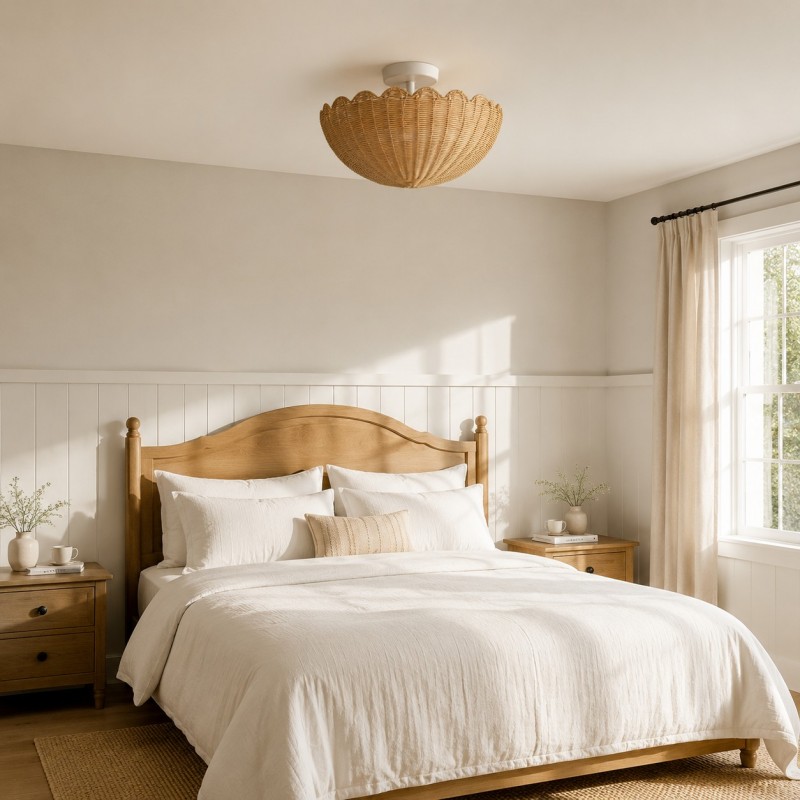 Andrew Natural Flower Rattan Flush Mount Ceiling Light