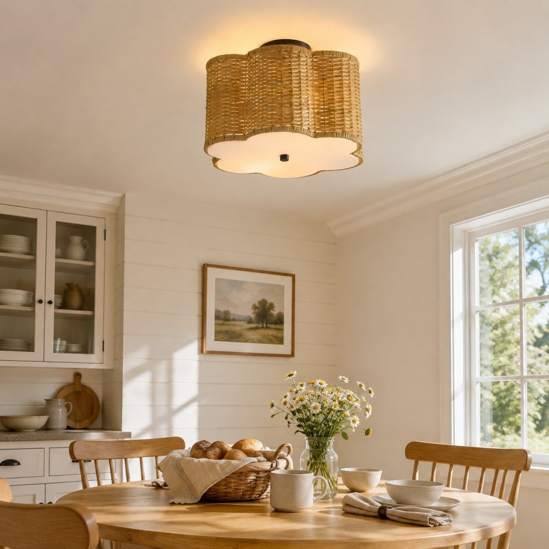 Tranquil Bohemian Style Flower Rattan Ceiling Light