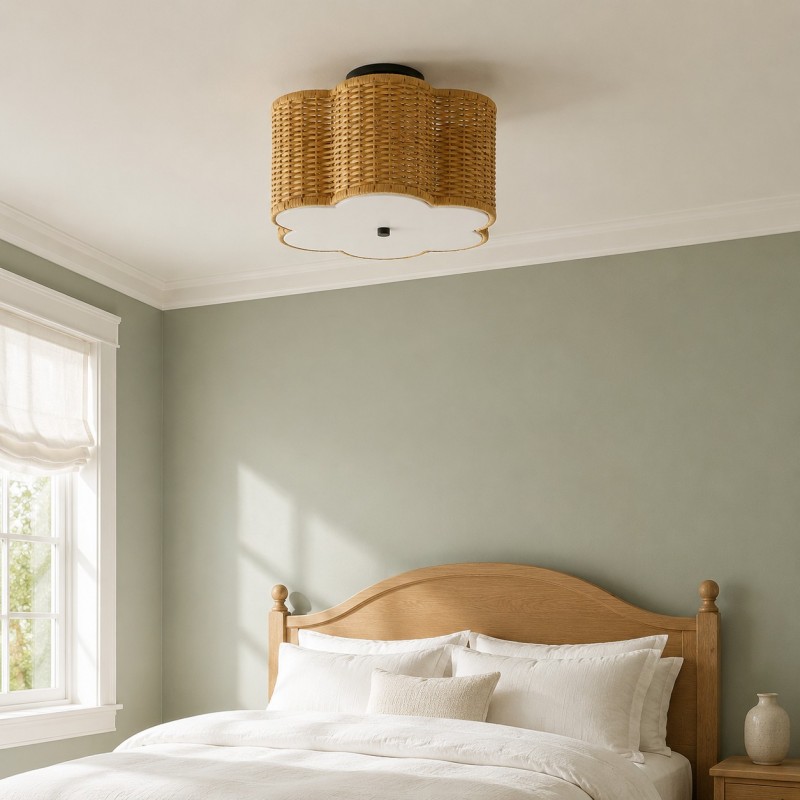 Tranquil Bohemian Style Flower Rattan Ceiling Light