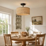 Lannister Coastal 2-Light Semi-Flush Mount Ceiling Light with Hand Woven Drum Shade for Bedroom