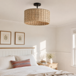 Lannister Coastal 2-Light Semi-Flush Mount Ceiling Light with Hand Woven Drum Shade for Bedroom