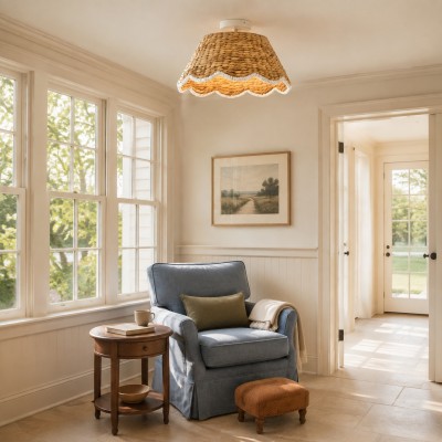 Thaloriel Farmhouse Rattan Flower Ceiling Light