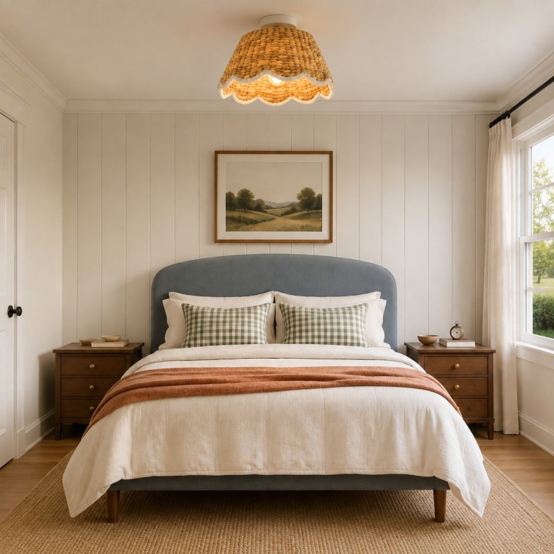 Thaloriel Farmhouse Rattan Flower Ceiling Light