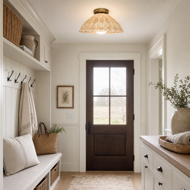 Allyson Farmhouse Rattan Flush Mount Ceiling Light