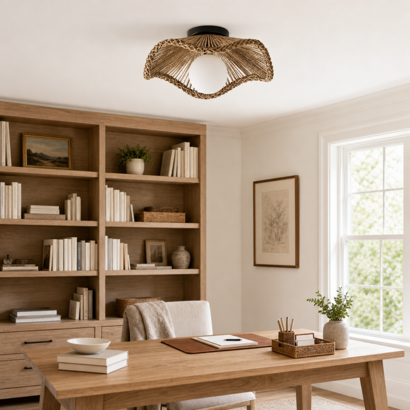 Lovary Bohemian Rattan Flower Flush Mount Ceiling Light