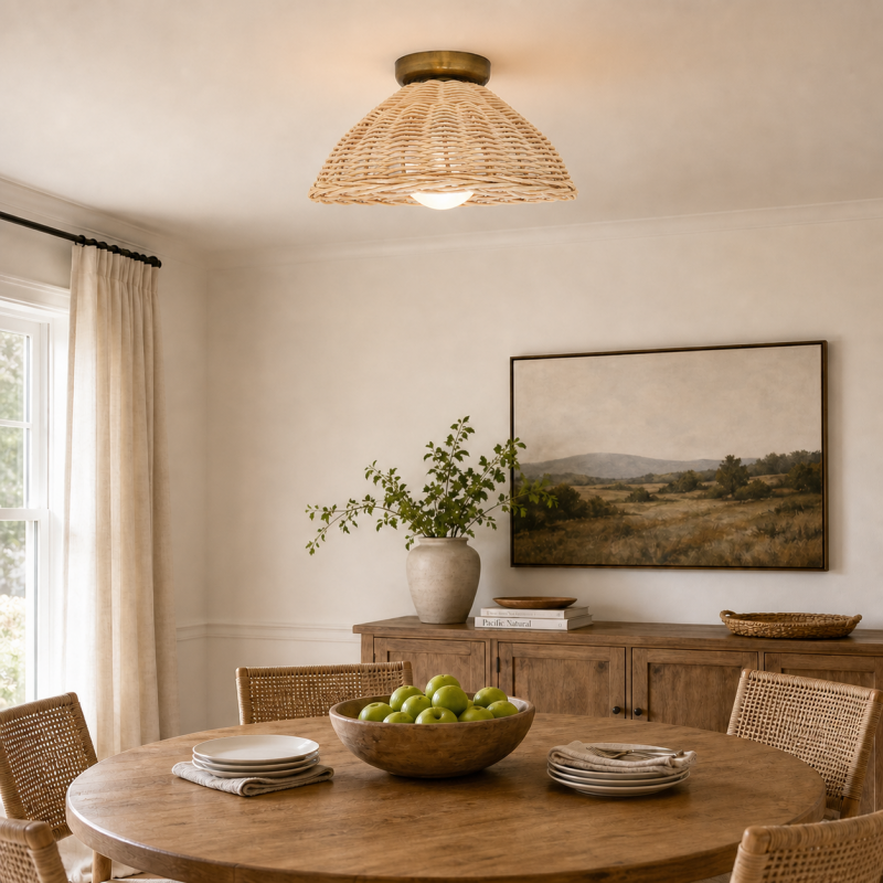 Allyson Farmhouse Rattan Flush Mount Ceiling Light