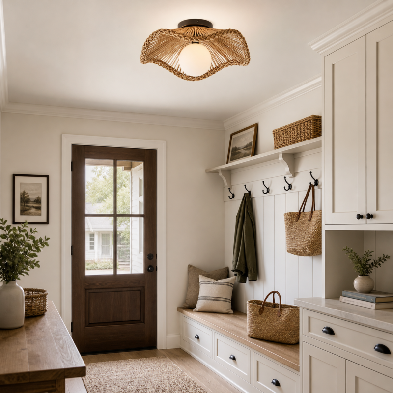Lovary Bohemian Rattan Flower Flush Mount Ceiling Light