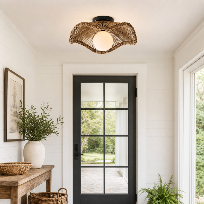 Lovary Bohemian Rattan Flower Flush Mount Ceiling Light
