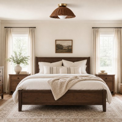 Allyson Farmhouse Rattan Flush Mount Ceiling Light