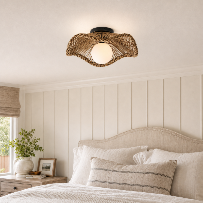 Lovary Bohemian Rattan Flower Flush Mount Ceiling Light