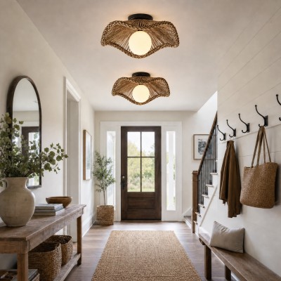 Lovary Bohemian Rattan Flower Flush Mount Ceiling Light