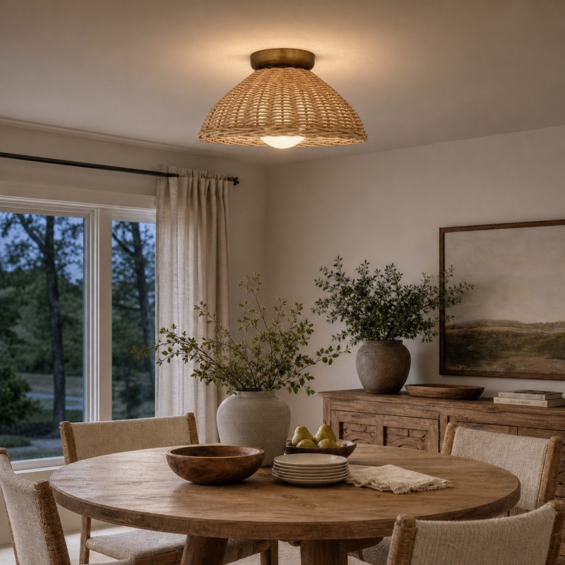 Allyson Farmhouse Rattan Flush Mount Ceiling Light