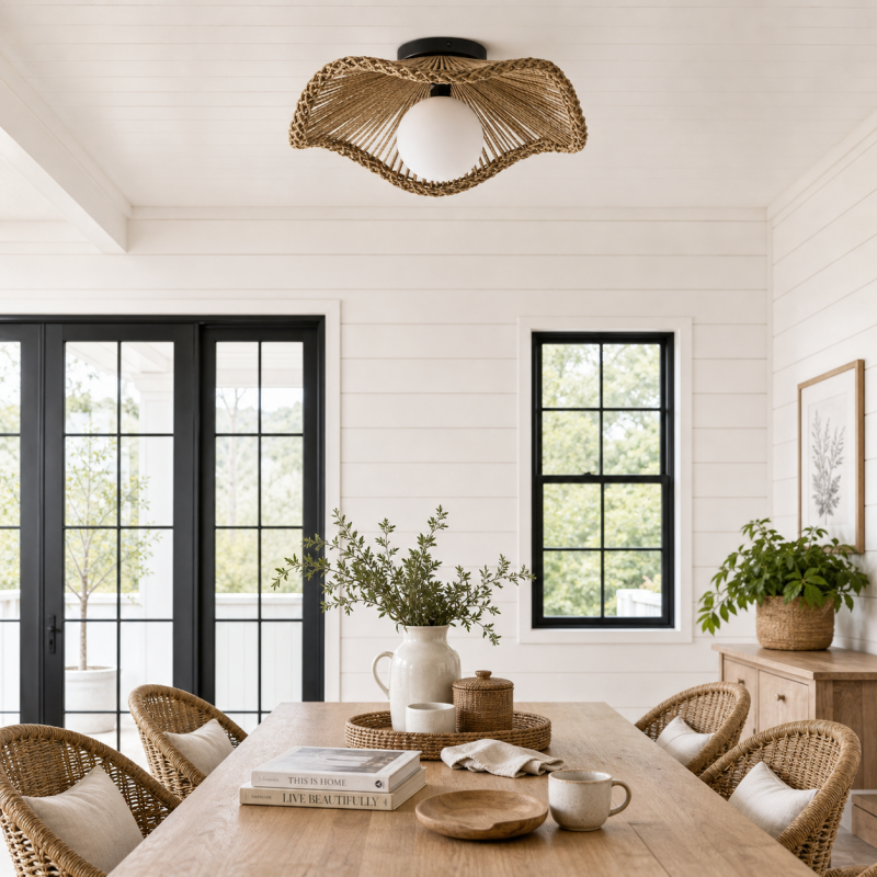 Lovary Bohemian Rattan Flower Flush Mount Ceiling Light