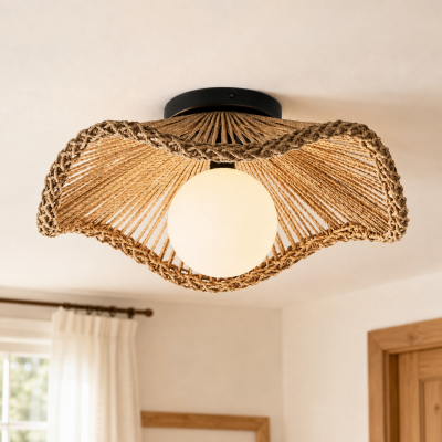 Lovary Bohemian Rattan Flower Flush Mount Ceiling Light