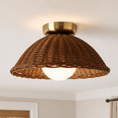 Allyson Farmhouse Rattan Flush Mount Ceiling Light