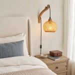 Deyron Rattan Hanging Wood Plug In Wall Mounted Lamp