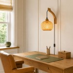 Deyron Rattan Hanging Wood Plug In Wall Mounted Lamp