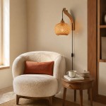 Deyron Rattan Hanging Wood Plug In Wall Mounted Lamp