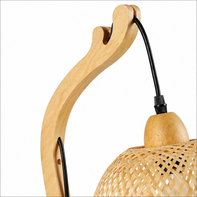 Deyron Rattan Hanging Wood Plug In Wall Mounted Lamp