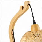 Deyron Rattan Hanging Wood Plug In Wall Mounted Lamp