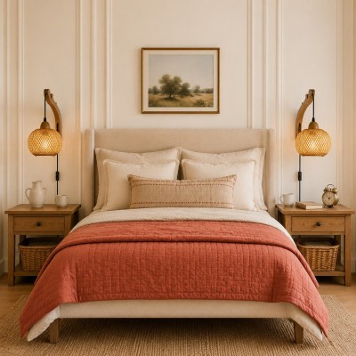 Deyron Rattan Hanging Wood Plug In Wall Mounted Lamp