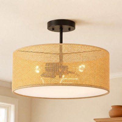 Zaylen Farmhouse Rattan Semi Flush Mount Ceiling Light