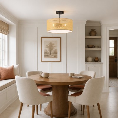 Zaylen Farmhouse Rattan Semi Flush Mount Ceiling Light