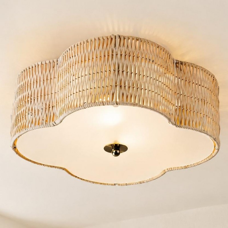 Zardo Coastal Boho Style Rattan Lamp Shade Flush Mount Ceiling Light