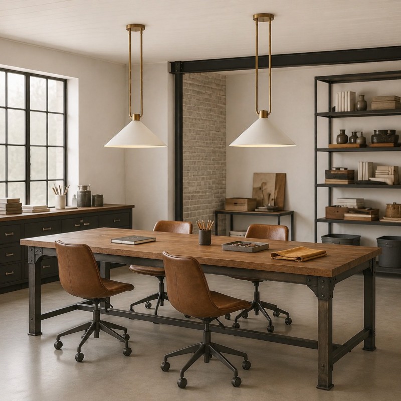 Serenoa Modern Industrial Double-Rod Metal Cone Pendant Light