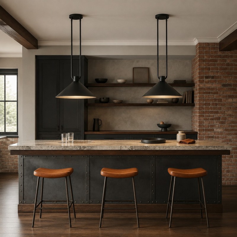 Serenoa Modern Industrial Double-Rod Metal Cone Pendant Light