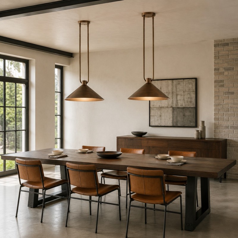 Serenoa Modern Industrial Double-Rod Metal Cone Pendant Light