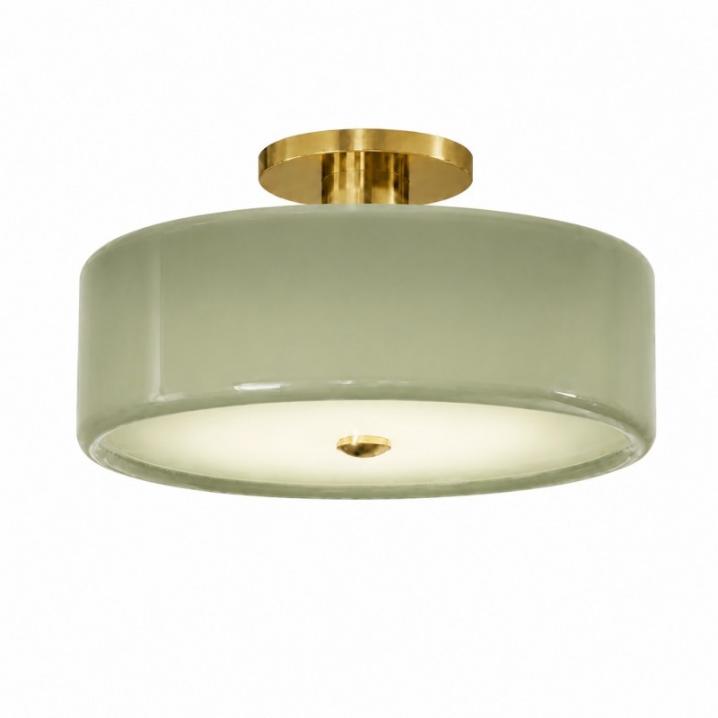 Idalie Mid-Century Modern Glass Drum Semi Flush Mount Ceiling Light