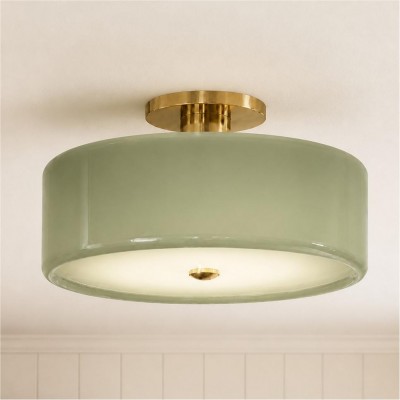 Idalie Mid-Century Modern Glass Drum Semi Flush Mount Ceiling Light