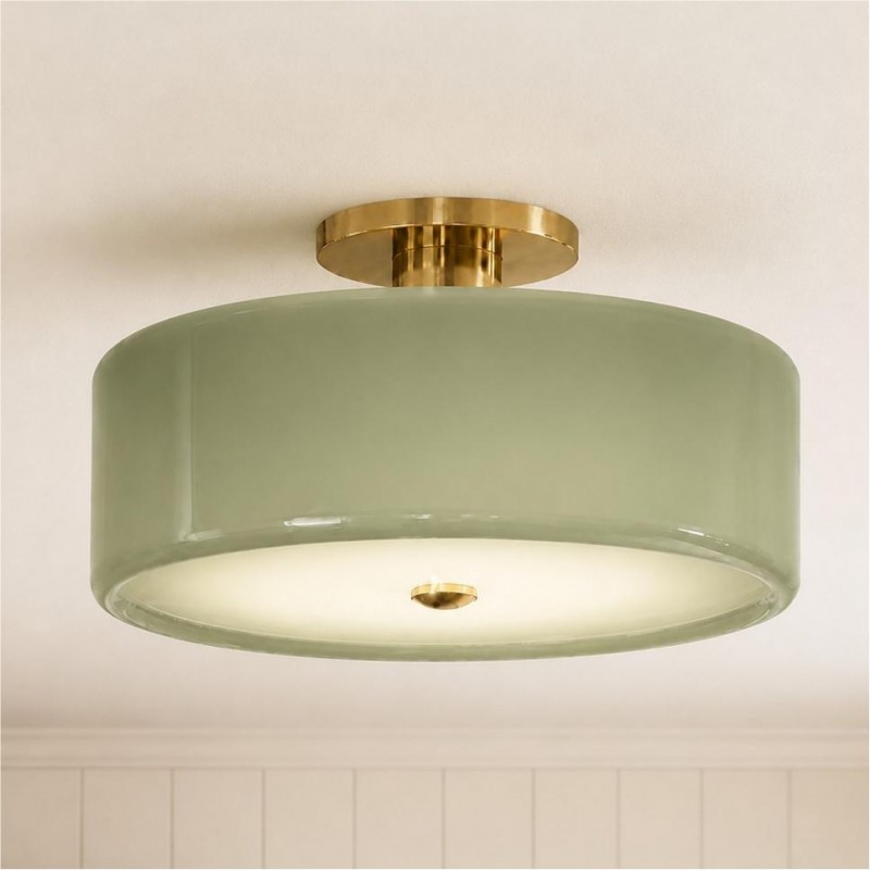 Idalie Mid-Century Modern Glass Drum Semi Flush Mount Ceiling Light