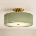 Idalie Mid-Century Modern Glass Drum Semi Flush Mount Ceiling Light