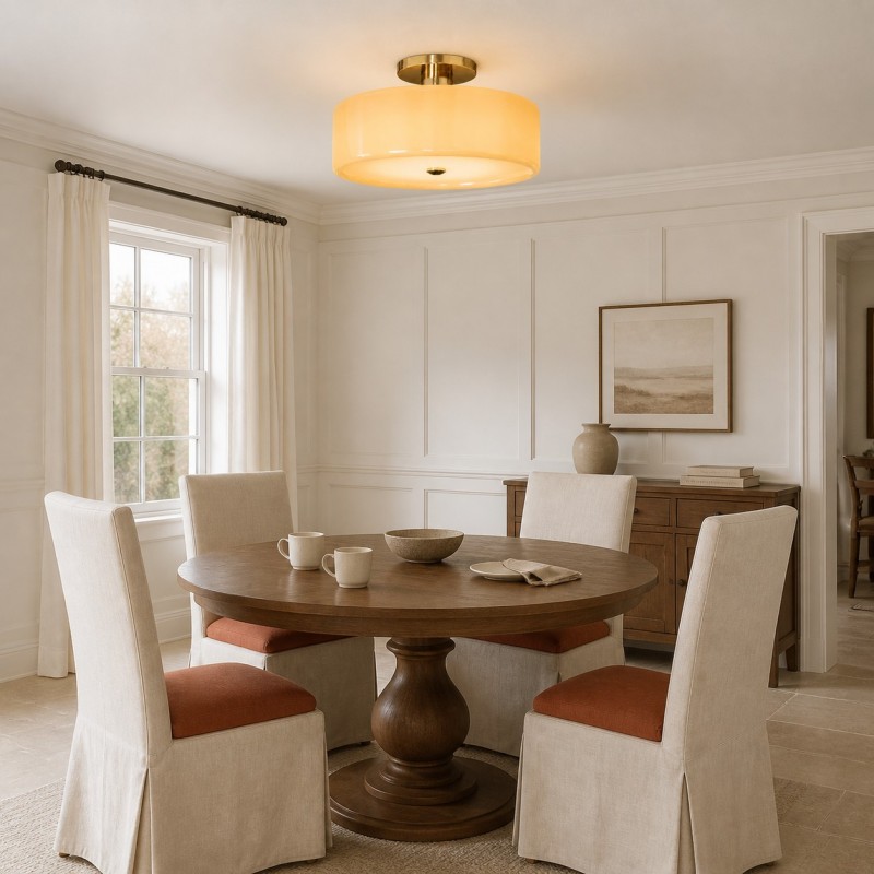 Idalie Mid-Century Modern Glass Drum Semi Flush Mount Ceiling Light