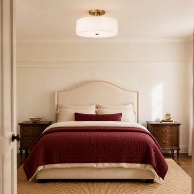 Idalie Mid-Century Modern Glass Drum Semi Flush Mount Ceiling Light
